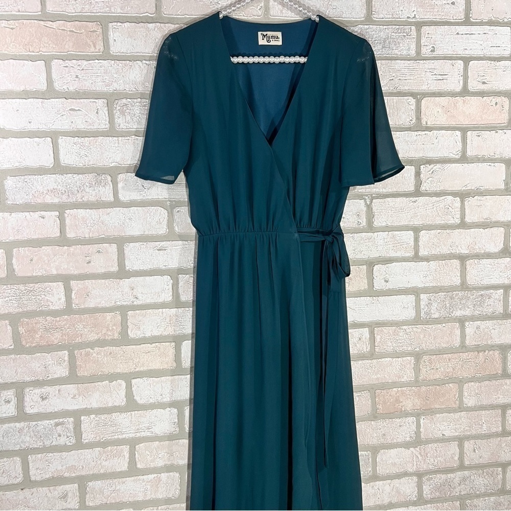 Show Me Your MuMu Sophia Wrap Dress in Deep Jade Chiffon Size XS - Picture 6 of 12